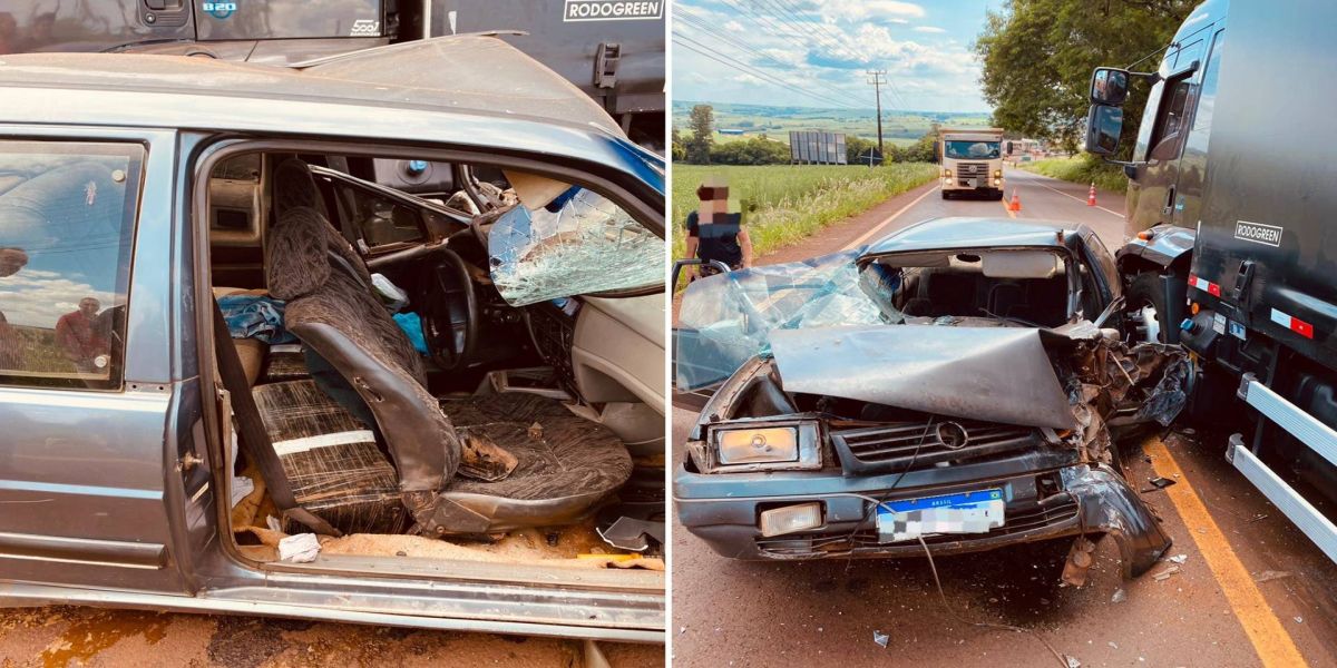 Santana carregado com maconha se envolve em forte colisão na PR-317, em Formosa do Oeste