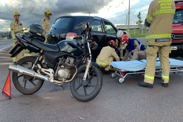 Trevo da Portal: Motociclista fica ferido após acidente na BR-277, em Cascavel