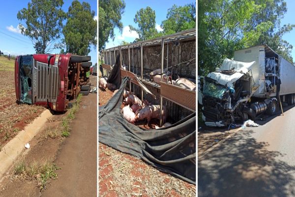 Colisão frontal entre dois caminhões é registrada na BR-369, em Ubiratã