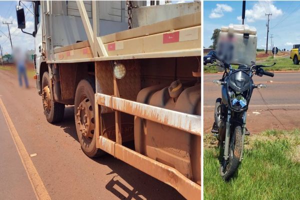 Motociclista fica ferido após forte colisão com caminhão na PR-182 em Maripá