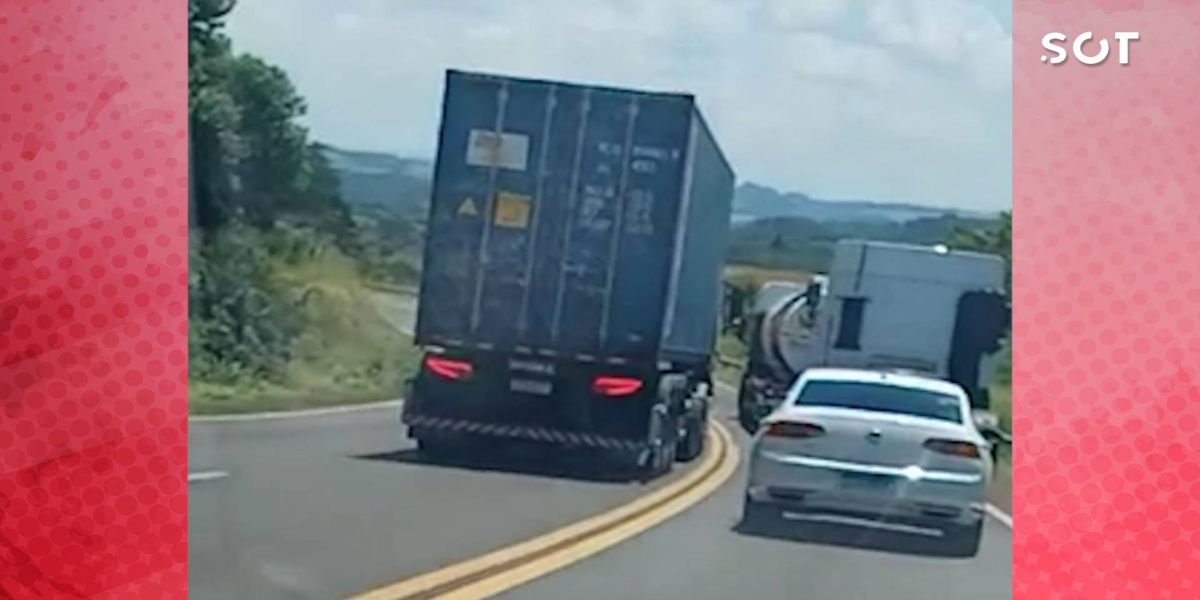 Caminhão é flagrado ultrapassando três veículos em curva da BR-277 no Paraná