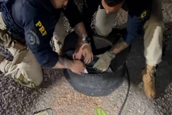 Imagem referente a notícia: PRF e PM apreendem cocaína escondida dentro de pneus de caminhonete no Paraná
