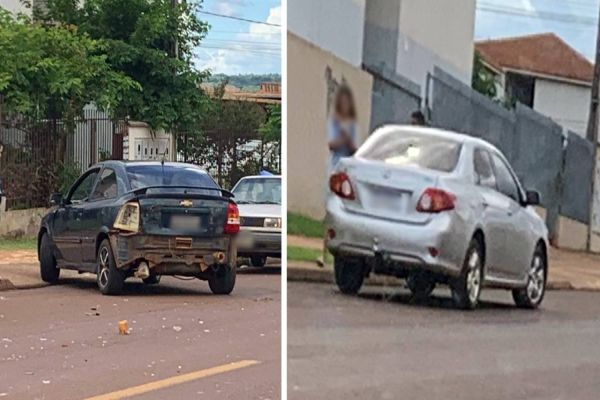 Astra e Corolla se envolvem em forte colisão no Jardim Riviera em Cascavel