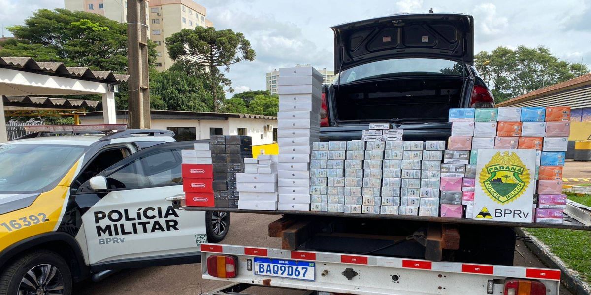 Policia Rodoviária Estadual realiza apreensão de veículo transportando contrabando e descaminho