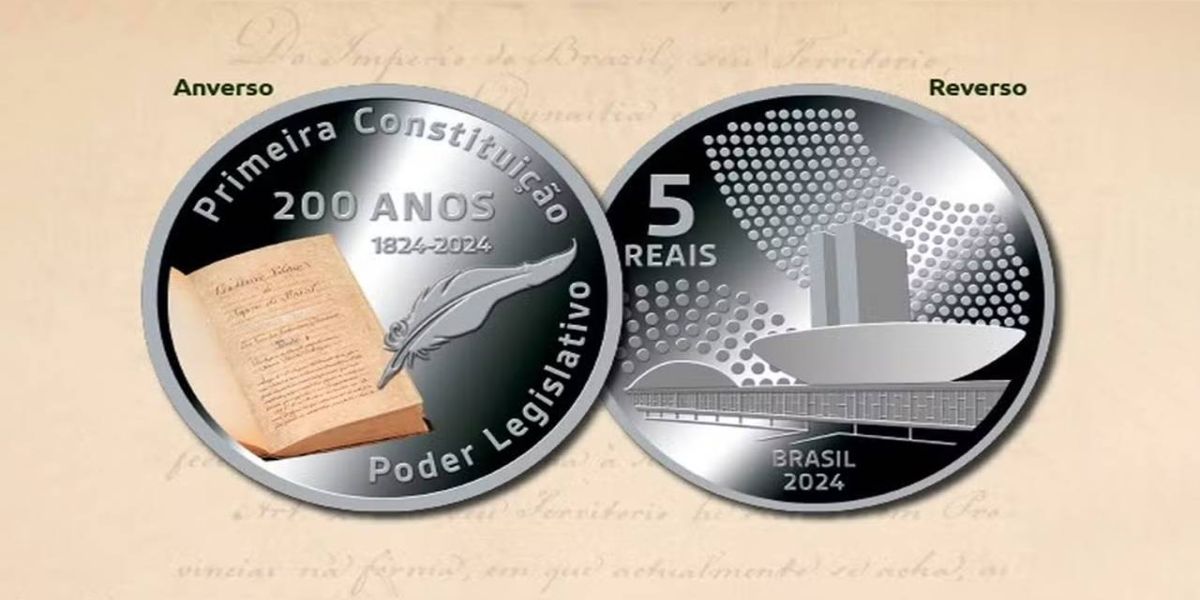 Banco Central lança moeda de R$ 5 em celebração aos 200 anos da primeira Constituição do Brasil