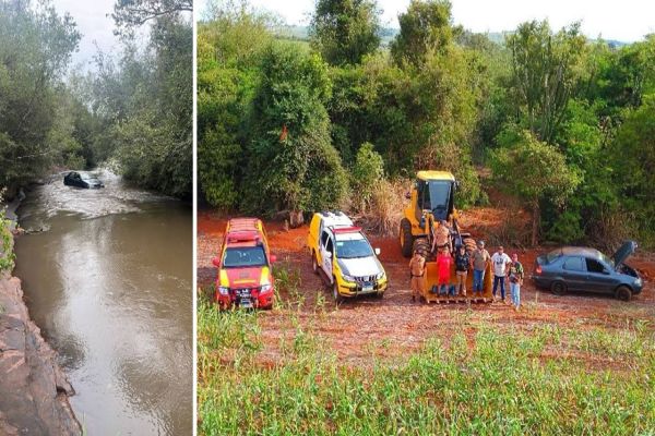 Carro localizado em meio a rio é retirado após cinco dias; O veiculo possuía alerta de furto