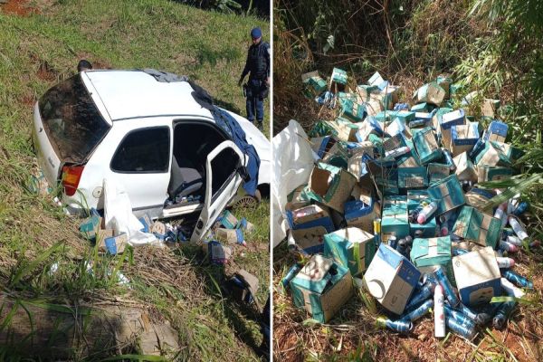 Desodorantes contrabandeados caem em barranco na PR-180 após capotamento: Motorista foge
