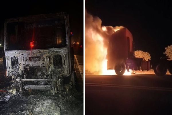 Caminhão pega fogo após acidente complexo com quatro veículos na PRC-272, em Iporã