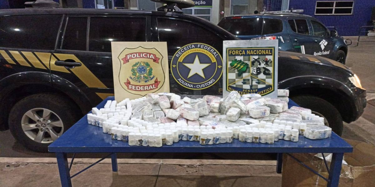 PF, Receita e Força Nacional apreendem medicamentos arremessados da Ponte Internacional da Amizade