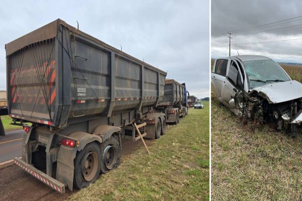 Carro de Cascavel colide com caminhão na PR-182 em Toledo e deixa jovem ferida