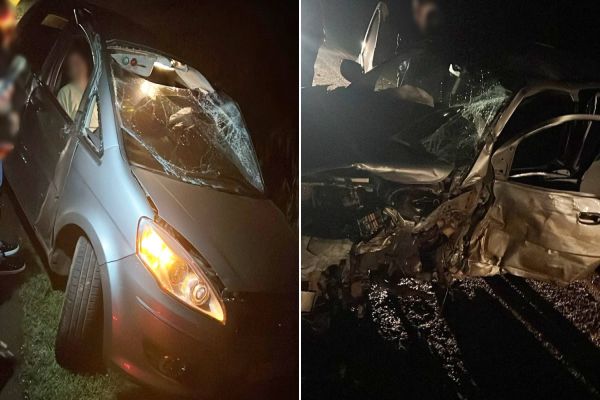 Colisão frontal deixa duas pessoas feridas na PR-486 em Cascavel