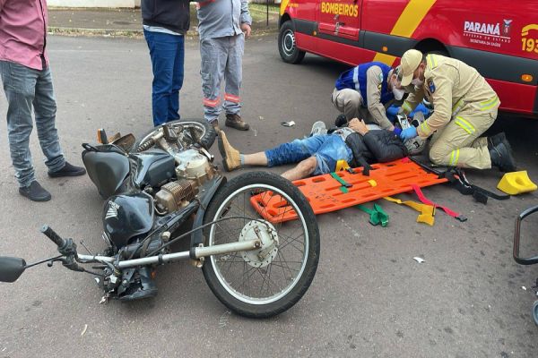 Colisão entre moto e caminhão deixa motociclista ferido no Bairro Brasília em Cascavel