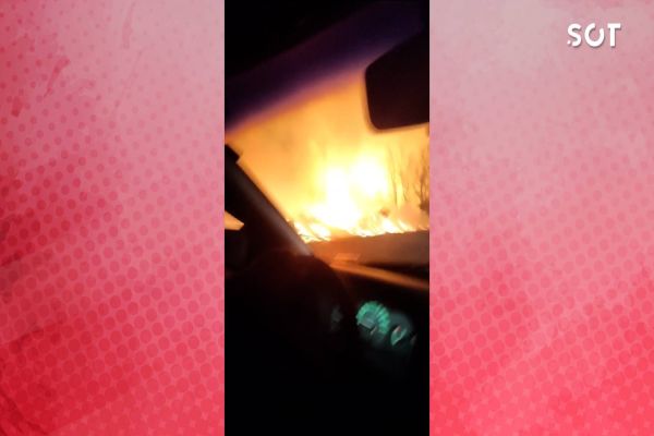 Imagem referente a notícia: Incêndio de grandes proporções atinge vegetação às margens da BR-369 em Cascavel
