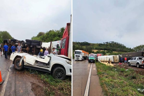 Condutora morre após caminhão esmagar veiculo em acidente na BR-163, próximo a Santa Lúcia