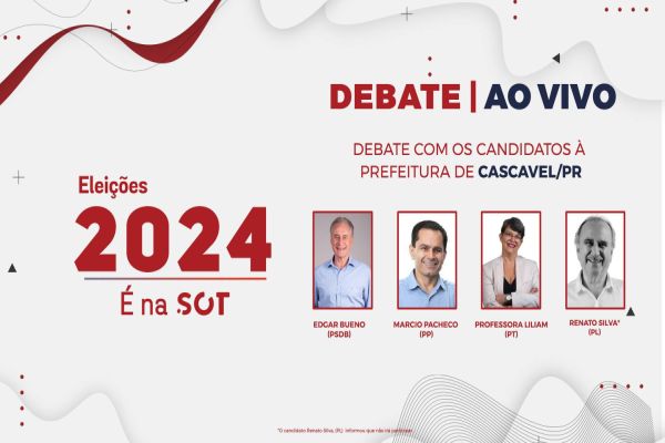 Imagem referente a notícia: Debate Ao Vivo: Candidatos à Prefeitura de Cascavel - Eleições 2024 | SOT