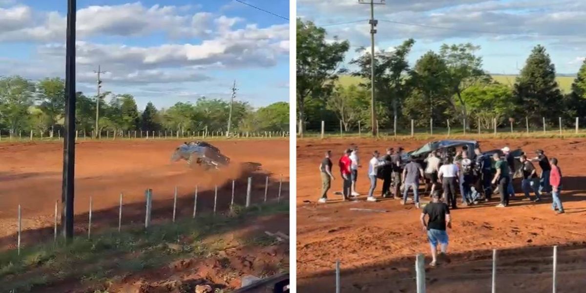 Caminhonete capota em pista de rodeio e deixa feridos; Veja o momento exato do acidente