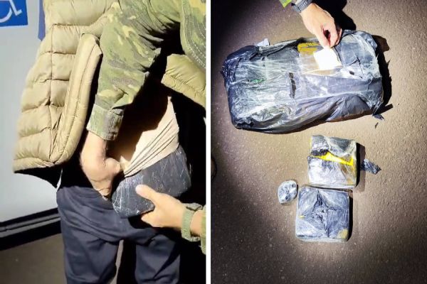 Imagem referente a notícia: BPFRON e PF apreendem 5,4 kg de cocaína em ônibus e prendem paraguaio em Céu Azul