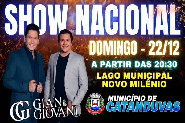Gian & Giovani animam o fim de ano em Catanduvas com show gratuito no Lago Municipal