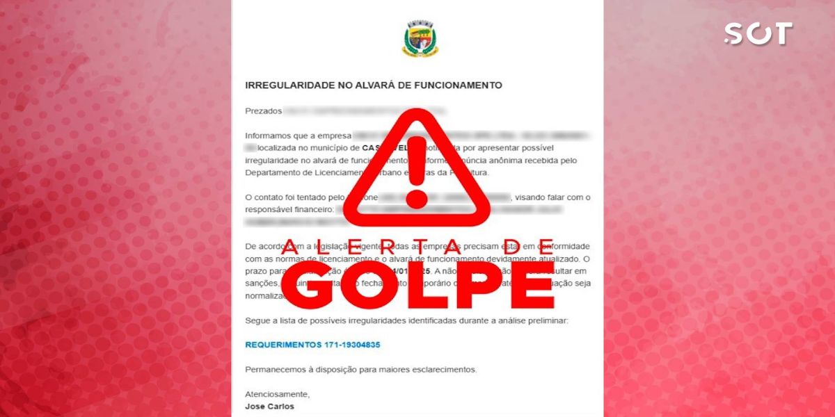 Alerta de Golpe! Prefeitura de Cascavel alerta para e-mails falsos sobre irregularidades em alvarás
