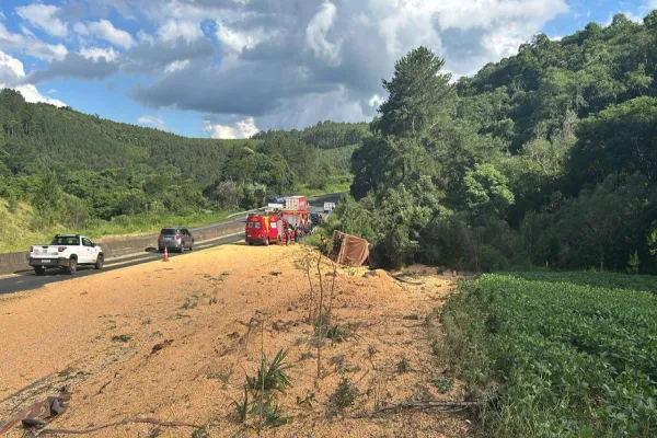 Foto relacionada a notícia: Tragédia na BR-376: Caminhão tomba em curva e motorista não resiste aos ferimentos