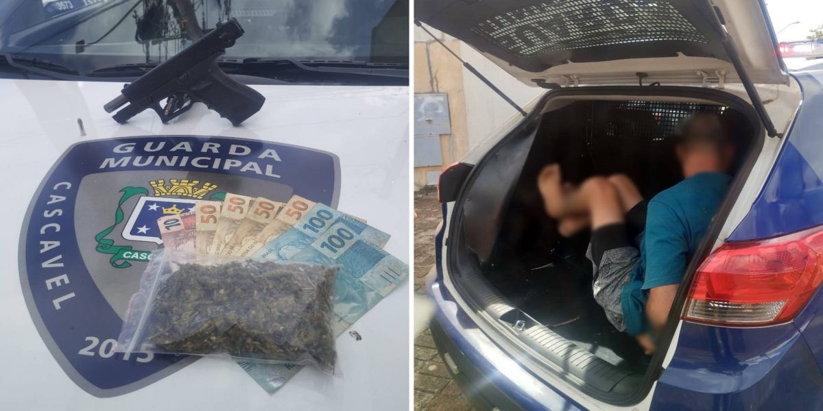 Guarda Municipal de Cascavel detém homem armado após perseguição e apreende drogas e arma