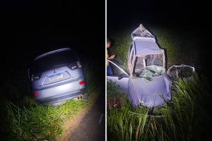 Imagem referente à notícia: Colisão frontal deixa cinco pessoas feridas na PR-484 em noite de Natal
