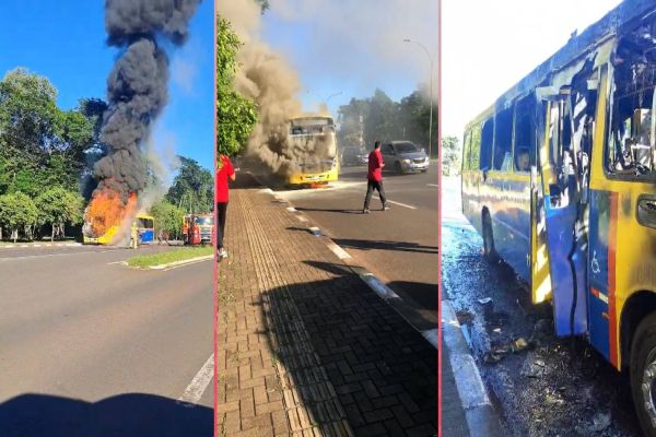 Ônibus pega fogo em Foz do Iguaçu; Por sorte não houve feridos