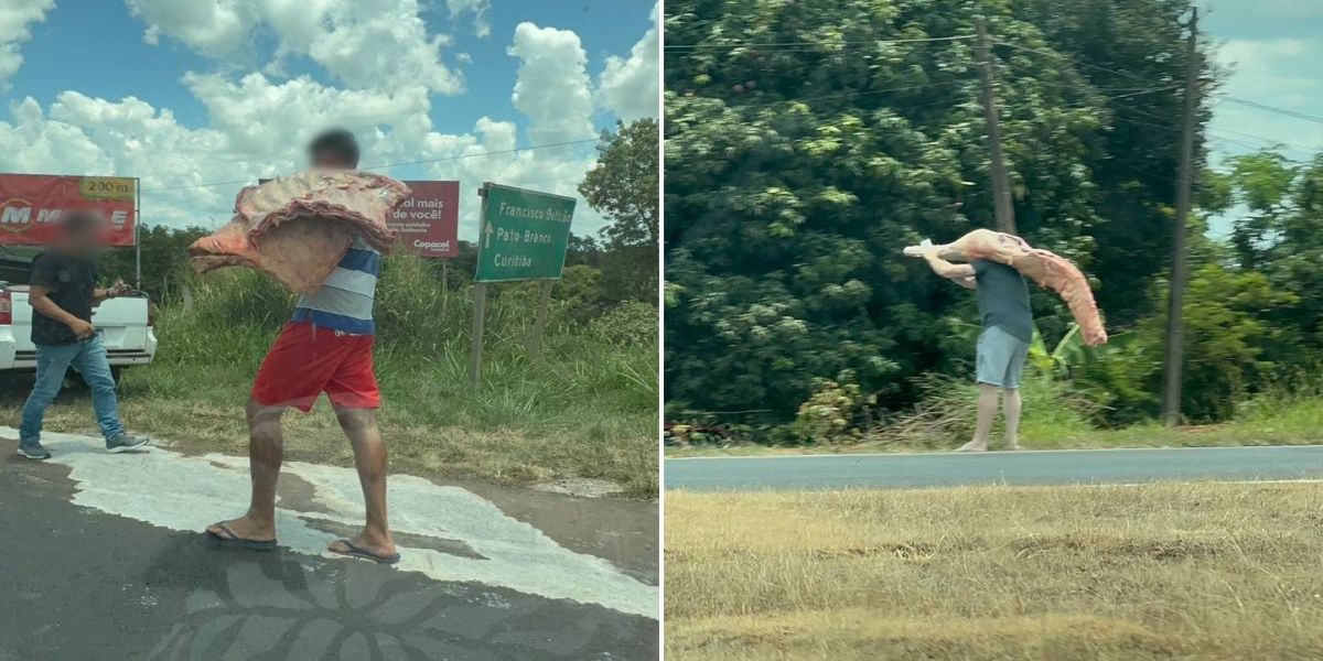 Caminhão tomba com 25 toneladas de carne e carga é saqueada no sudoeste do Paraná