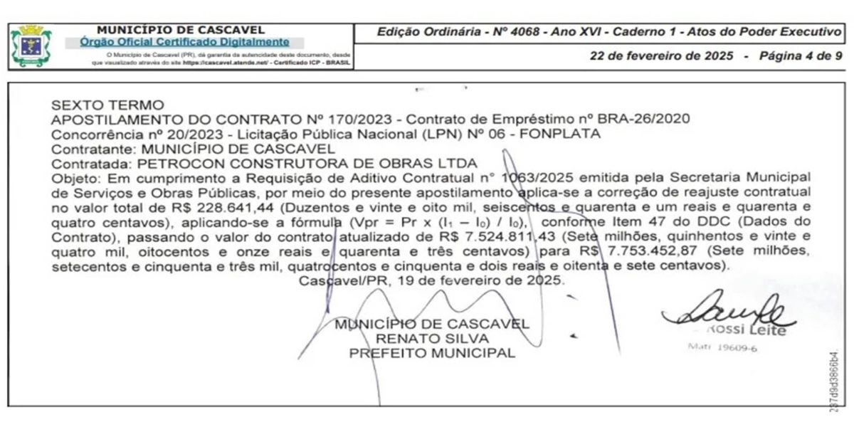 Revitalização da Rua Indira Gandhi em Cascavel, ganha novo aditivo