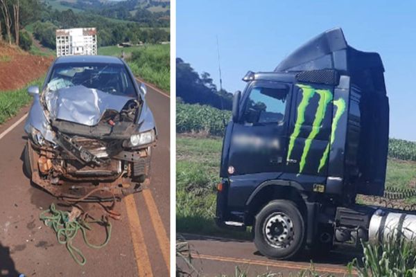 Colisão traseira entre Honda Civic e caminhão é registrada na PR-474 em Anahy