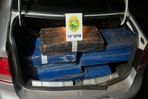 Imagem referente à notícia: Ação da PM resulta na apreensão de 100 kg de maconha e dois presos em Diamante do Oeste
