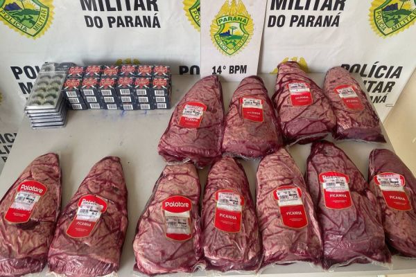 Imagem referente a notícia: Trio é preso após furtar picanhas, cílios postiços e anil em dois supermercados de Medianeira