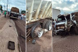 Imagem referente à notícia: Caminhão perde freios e colide com outro veículo na PR-281 em Salto do Lontra