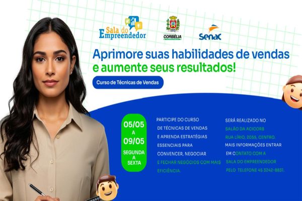 Sala do Empreendedor e SENAC oferecem curso gratuito de vendas para empreendedores
