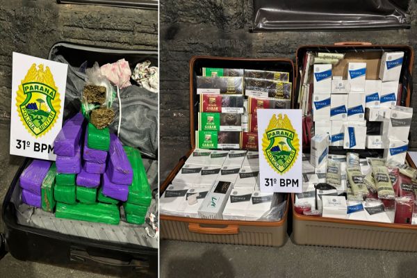 Duas apreensões em Corbélia: PM apreende cigarros contrabandeados e 13,7 kg de maconha em ônibus intermunicipais