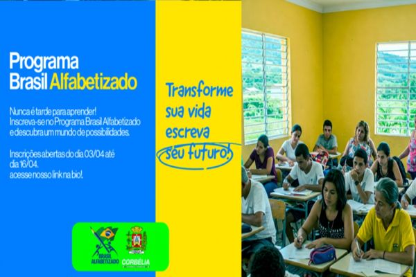 Corbélia abre inscrições para o Programa Brasil Alfabetizado com foco em jovens, adultos e idosos