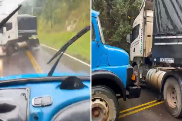 Caminhoneiro evita tragédia em ultrapassagem arriscada na PR-340, no Paraná