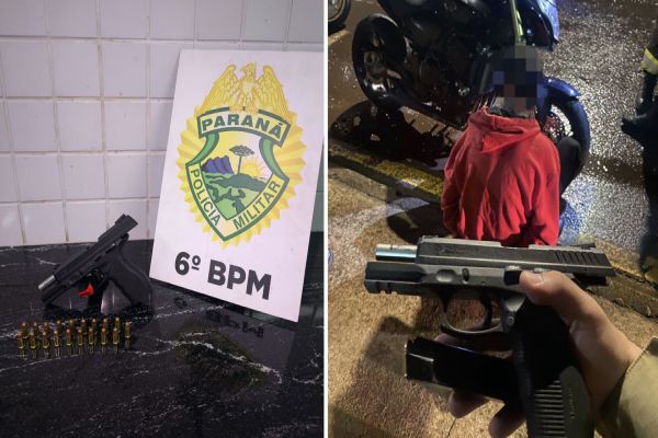 Imagem referente a notícia: Abordagem por escapamento barulhento termina com prisão por porte ilegal de arma em Cascavel