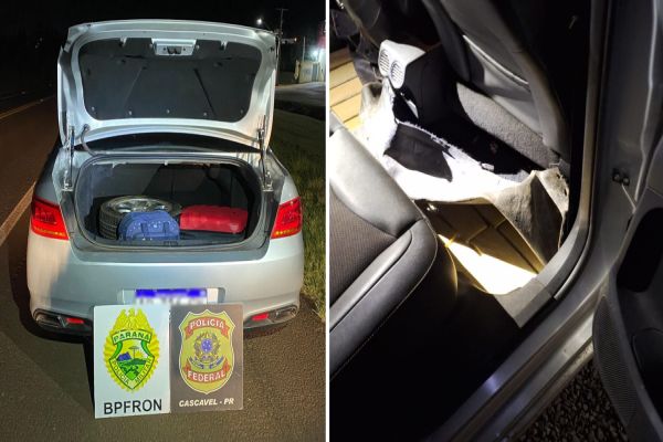 Imagem referente a notícia: Dupla é flagrada com carro lotado de maconha na BR-277 e causa prejuízo gigante ao crime