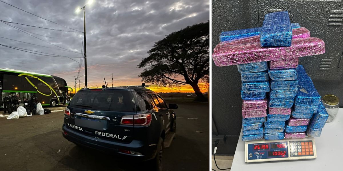 Receita Federal encontra 25 kg de maconha em ônibus de linha na BR-277, no oeste do Paraná