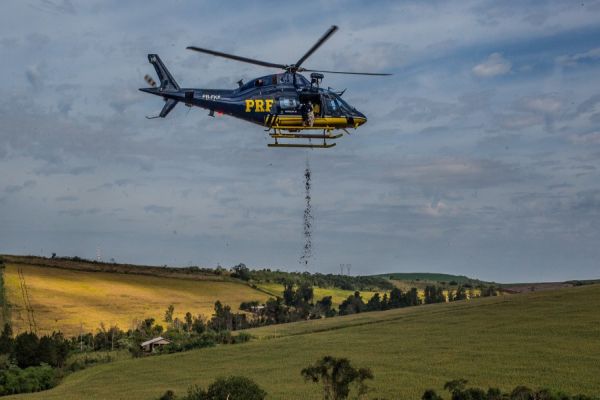 Imagem referente a notícia: Helicóptero da PRF lança 10 toneladas de sementes para reflorestar áreas da Mata Atlântica no Paraná