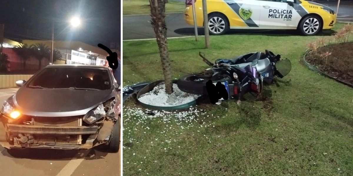 Motociclista fica ferido após colisão com carro na Avenida Brasil em Cascavel