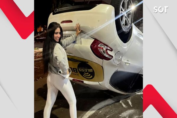 Imagem referente a notícia: Miss Capote: Jovem capota carro com dois cachorros, sai ilesa e viraliza nas redes sociais
