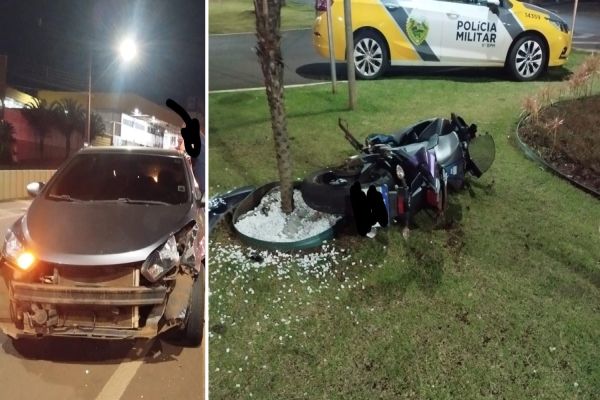 Motociclista fica ferido após colisão com carro na Avenida Brasil em Cascavel