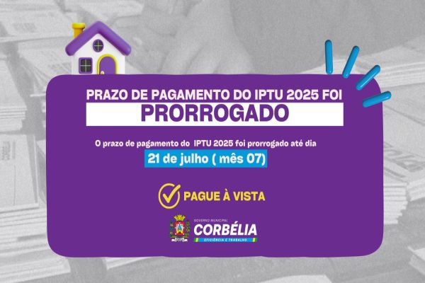 Imagem referente a notícia: Prefeitura de Corbélia prorroga prazo para pagamento do IPTU 2025
