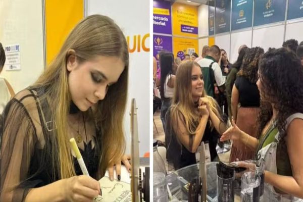 Imagem referente a notícia: De sessão vazia a sucesso na bienal: Jovem autora viraliza e lota estande com Livro Escrito aos 14 Anos