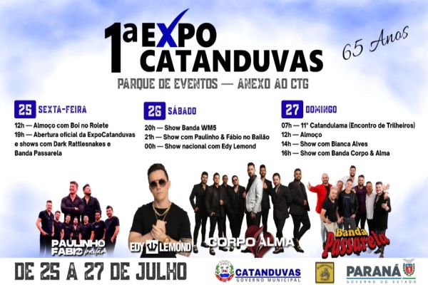 ExpoCatanduvas promete agitar a cidade com três dias de festa pelos 65 anos do município