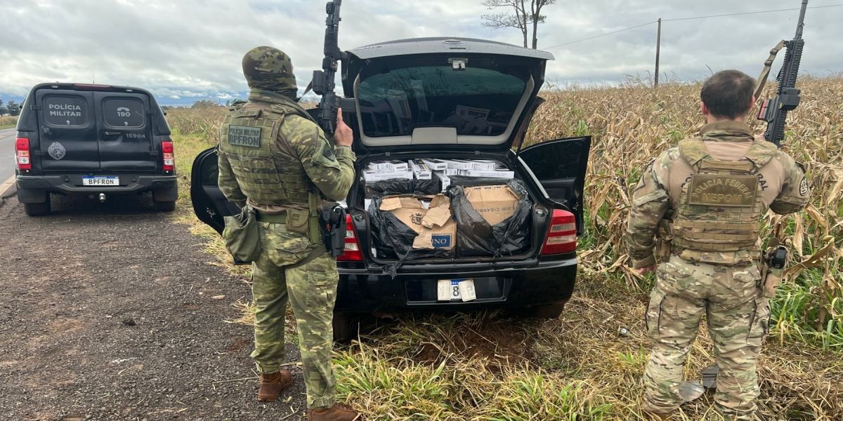 Polícia apreende 1.750 pacotes de cigarros contrabandeados após perseguição em Guaíra