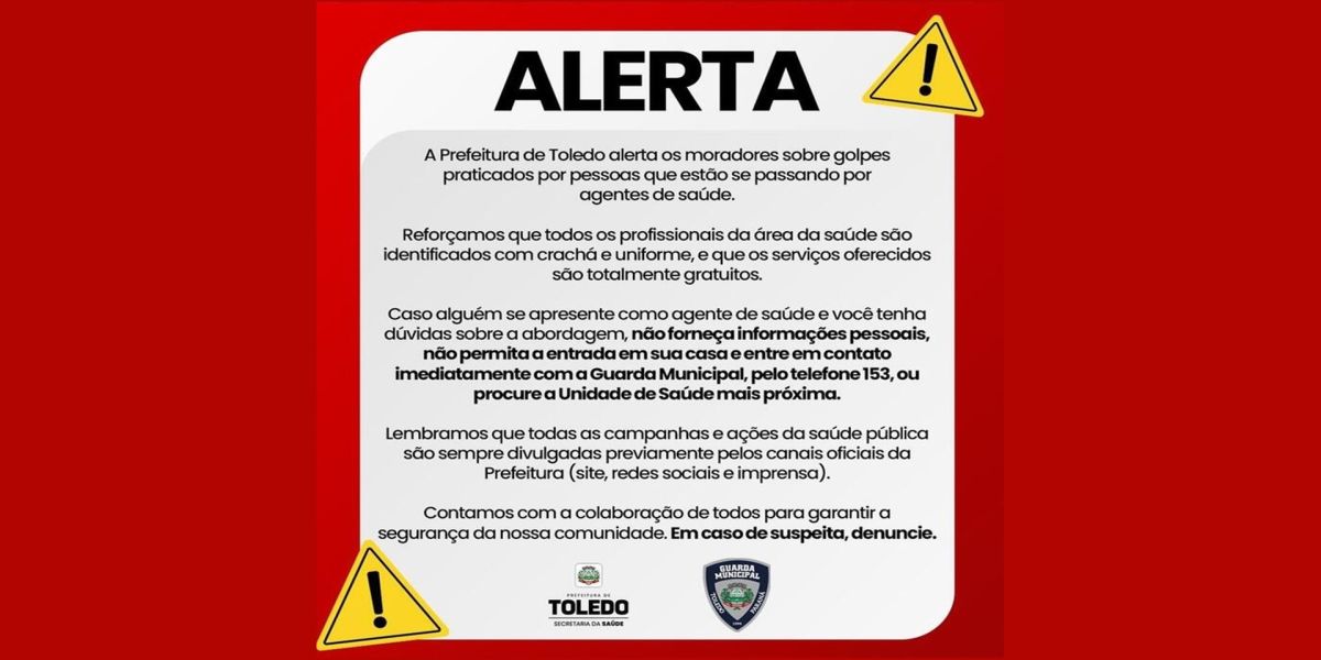 Prefeitura de Toledo alerta sobre golpe de falsos agentes de saúde