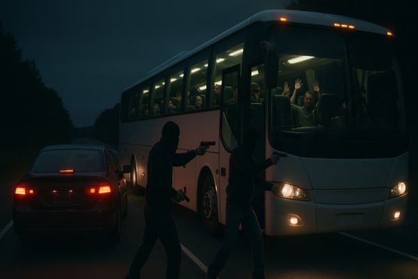 Imagem referente a notícia: Criminosos armados assaltam ônibus interestadual na BR-369, em Corbélia